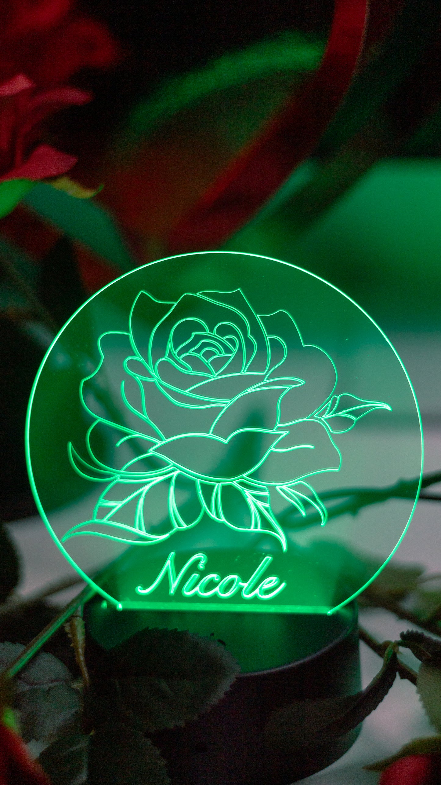 Personalized Round Acrylic Rose Engraved Night Light