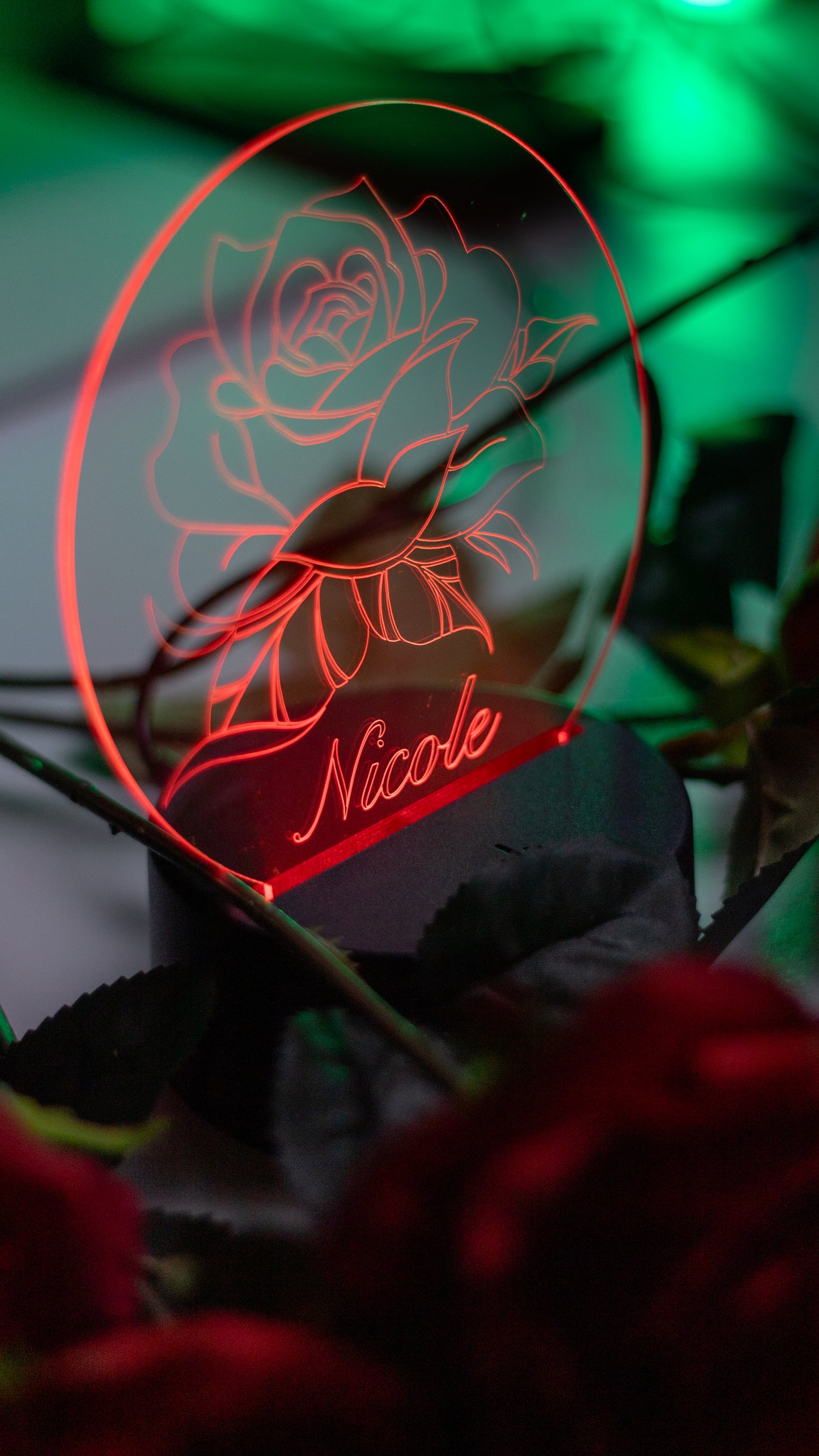 Personalized Round Acrylic Rose Engraved Night Light