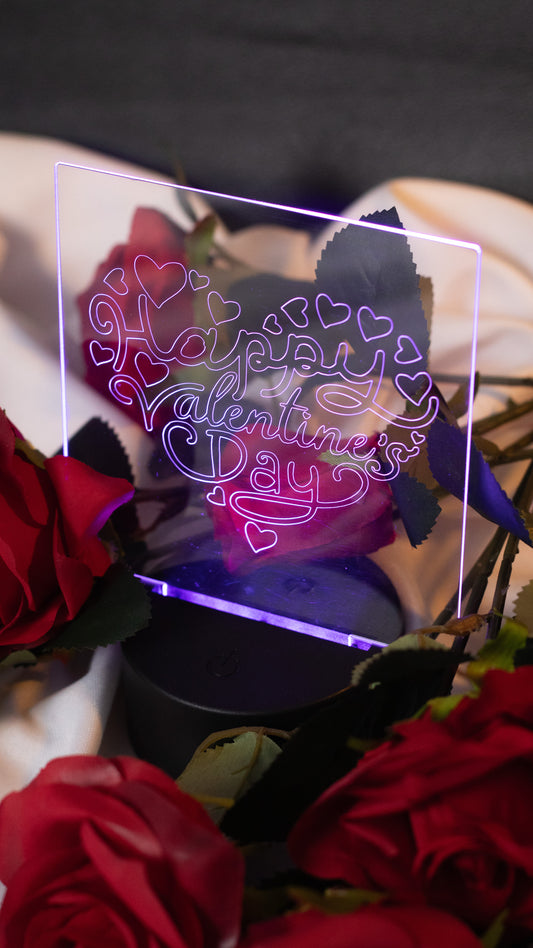"Happy Valentines Day" in Heart Shape Acrylic Engraved Night Light