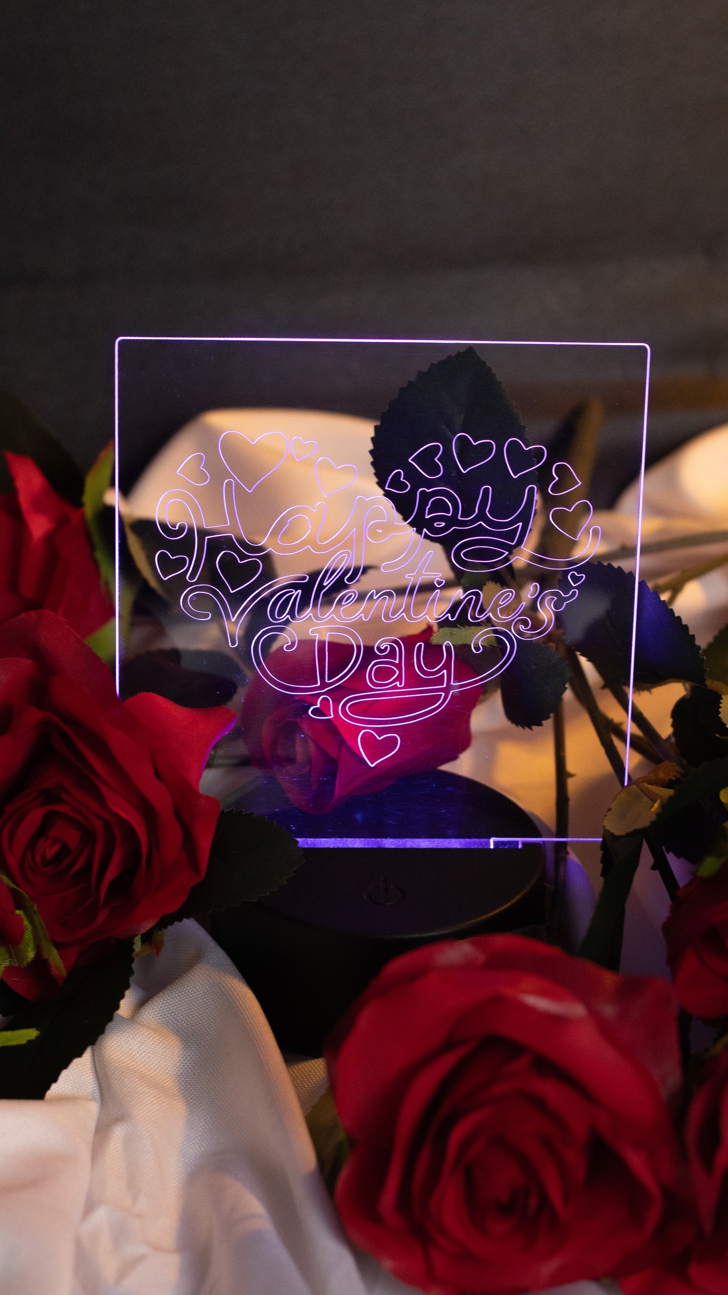 "Happy Valentines Day" in Heart Shape Acrylic Engraved Night Light