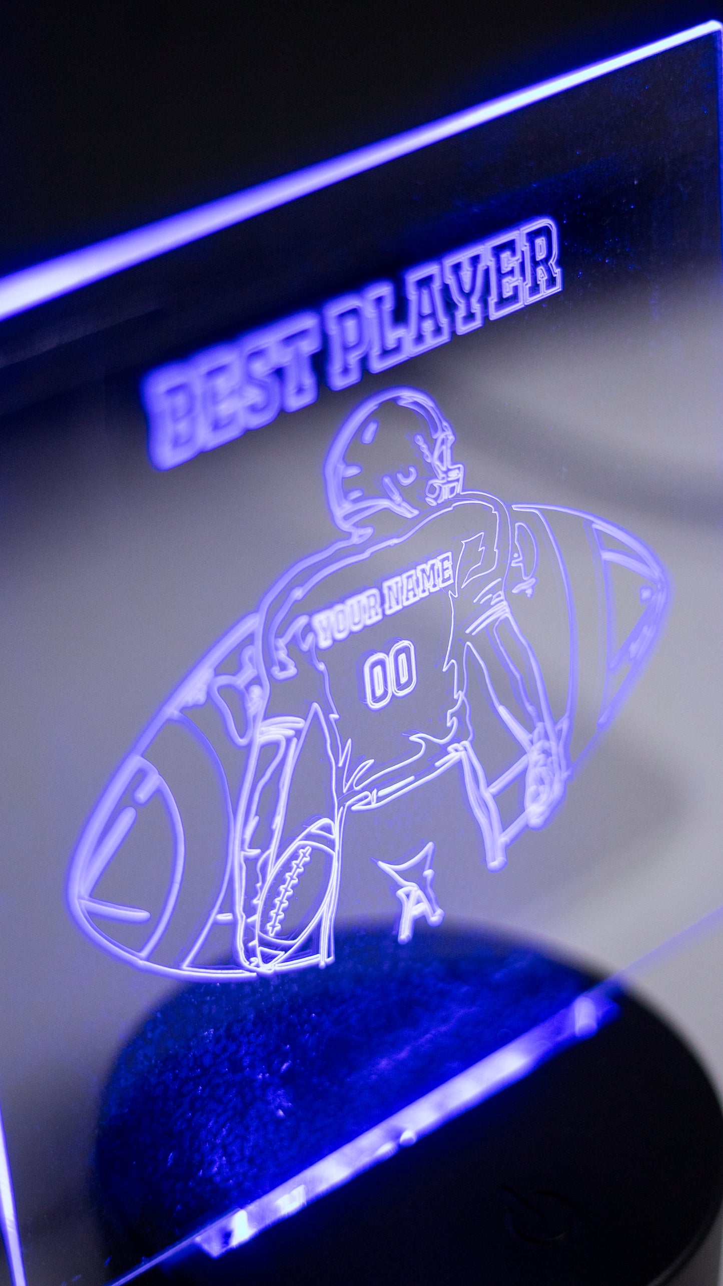 Personalised American Football 'Best Player' Acrylic Engraved Night Light