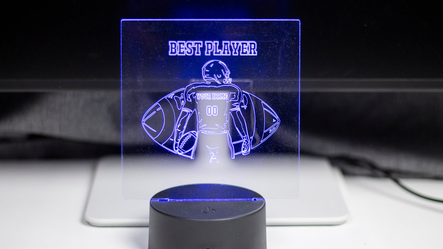 Personalised American Football 'Best Player' Acrylic Engraved Night Light