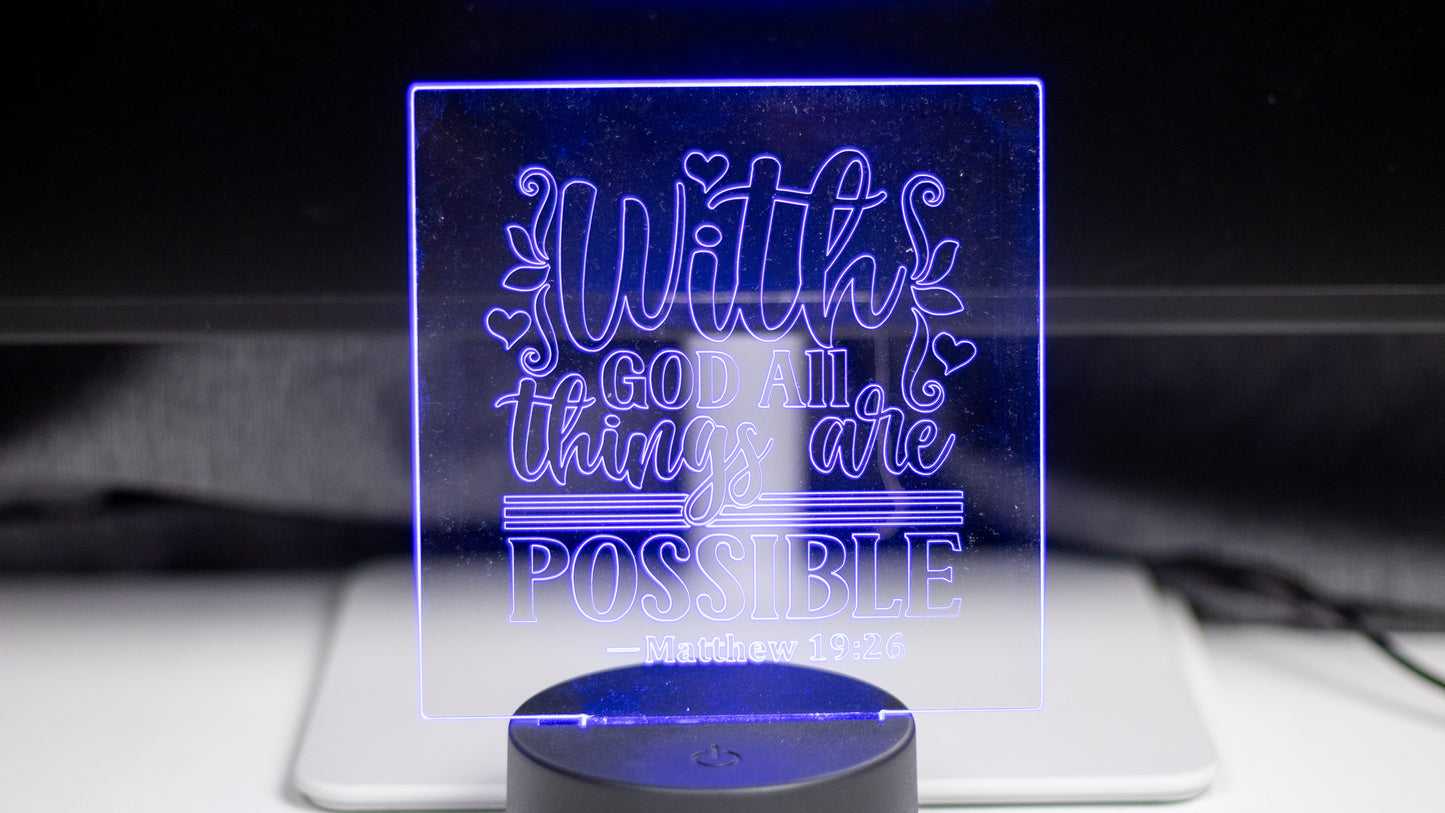 "With God all Things are Possible" Acrylic Engraved Night Light