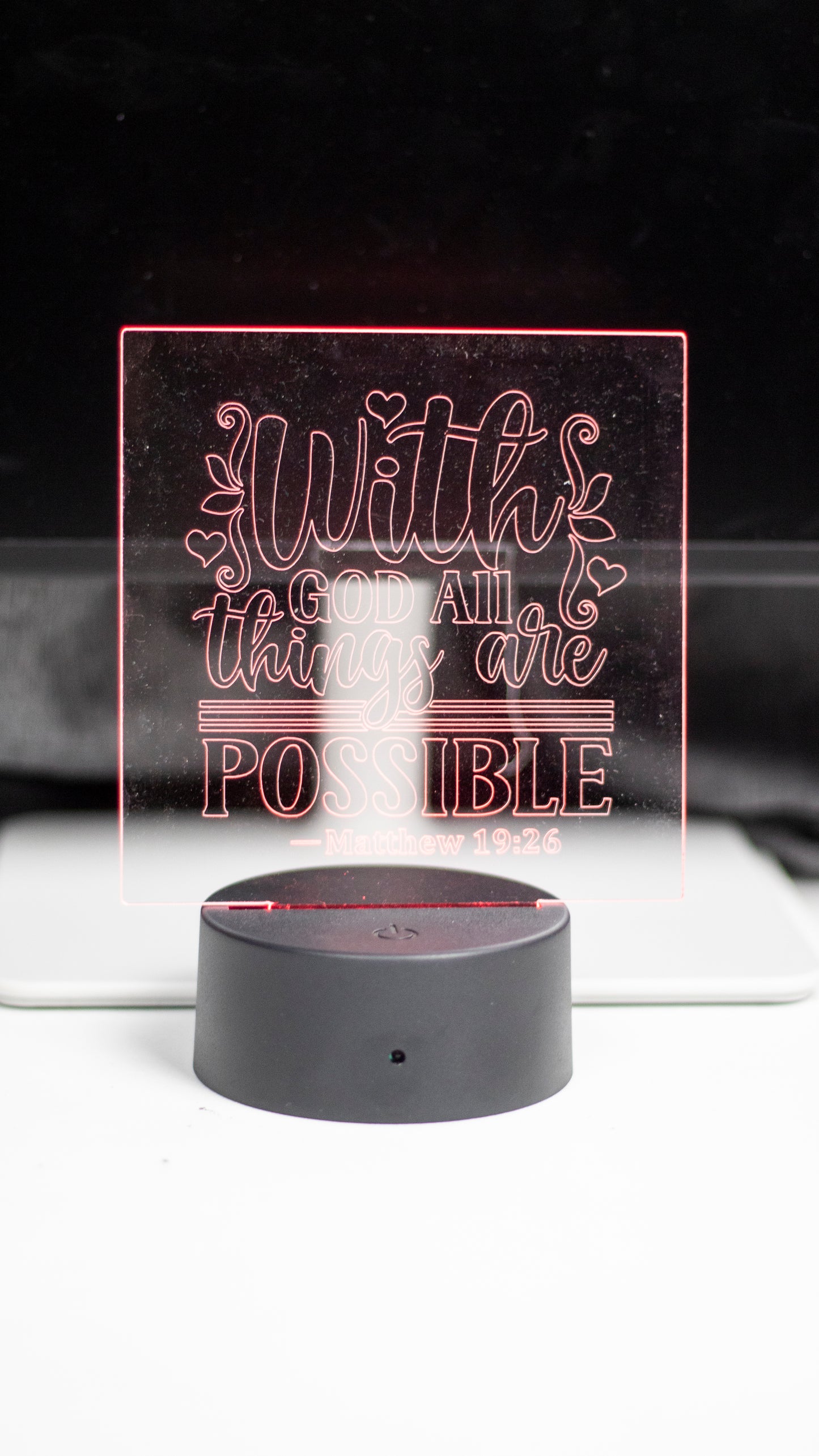 "With God all Things are Possible" Acrylic Engraved Night Light