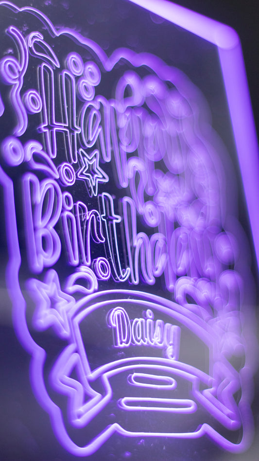 Personalised "Happy Birthday With Name" Acrylic Engraved Night Light