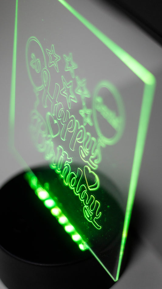 Personalised "Happy Birthday With Name & Age" Acrylic Engraved Night Light