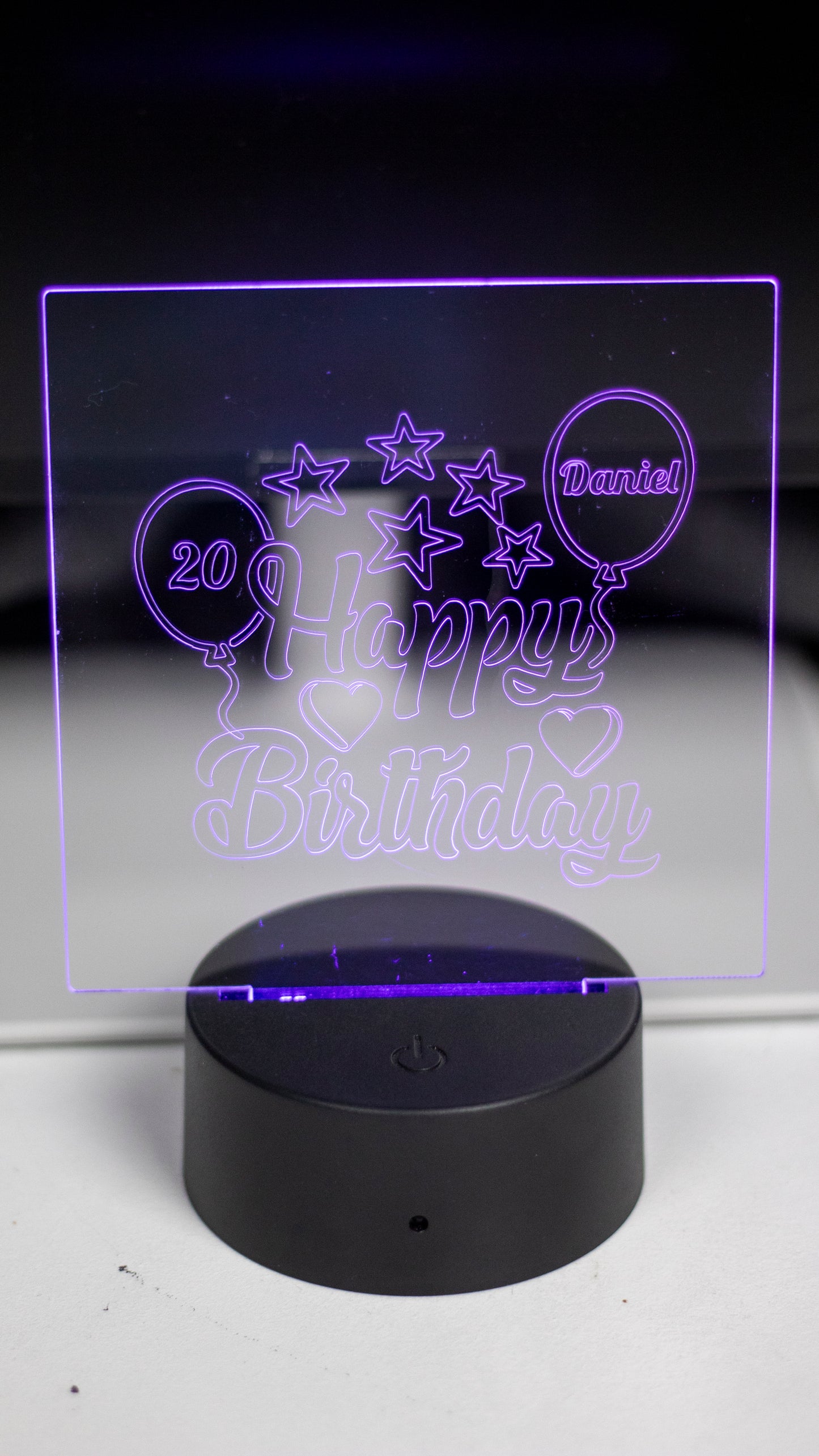 Personalised "Happy Birthday With Name & Age" Acrylic Engraved Night Light