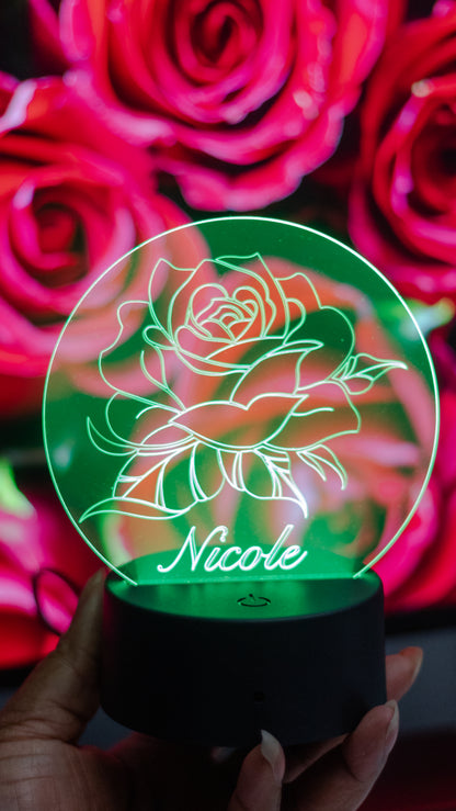 Personalized Round Acrylic Rose Engraved Night Light