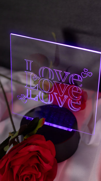 "Love,Love,Love" Acrylic Engraved Night Light
