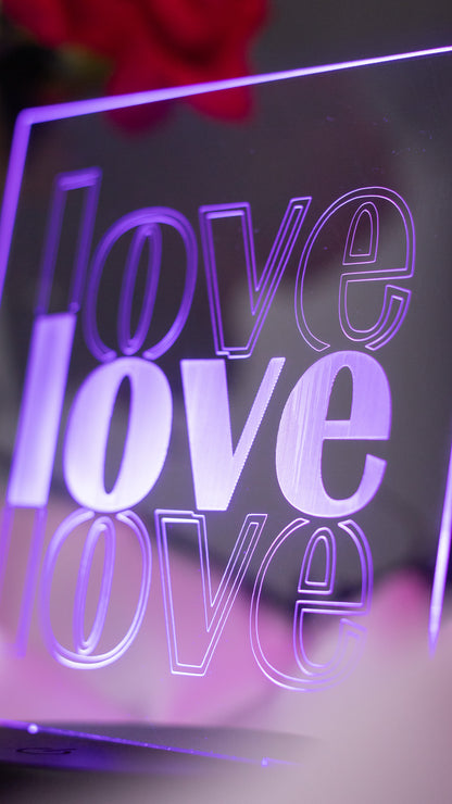 "Love,LOVE,Love" Acrylic Engraved Night Light