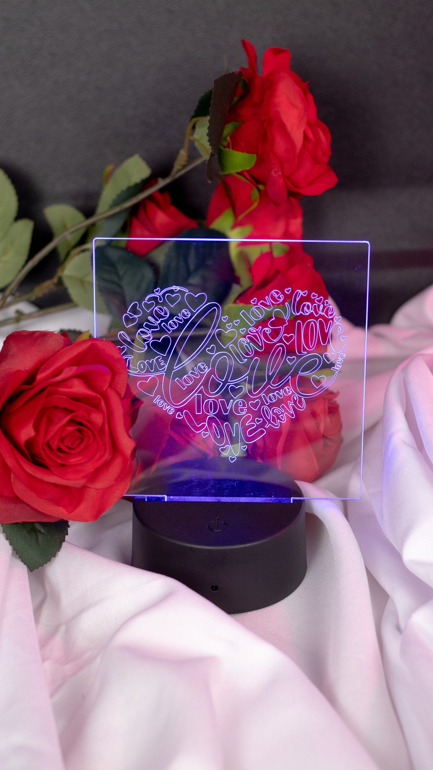 "Love" in Heart Shape Acrylic Engraved Night Light
