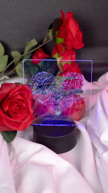 "Love" in Heart Shape Acrylic Engraved Night Light