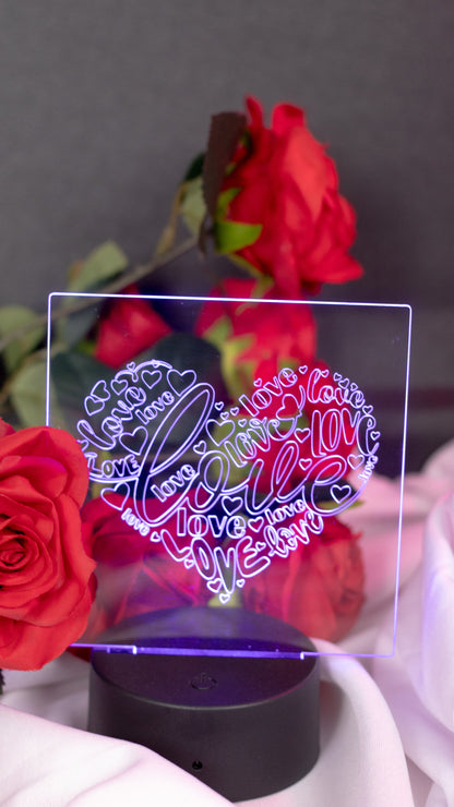 "Love" in Heart Shape Acrylic Engraved Night Light