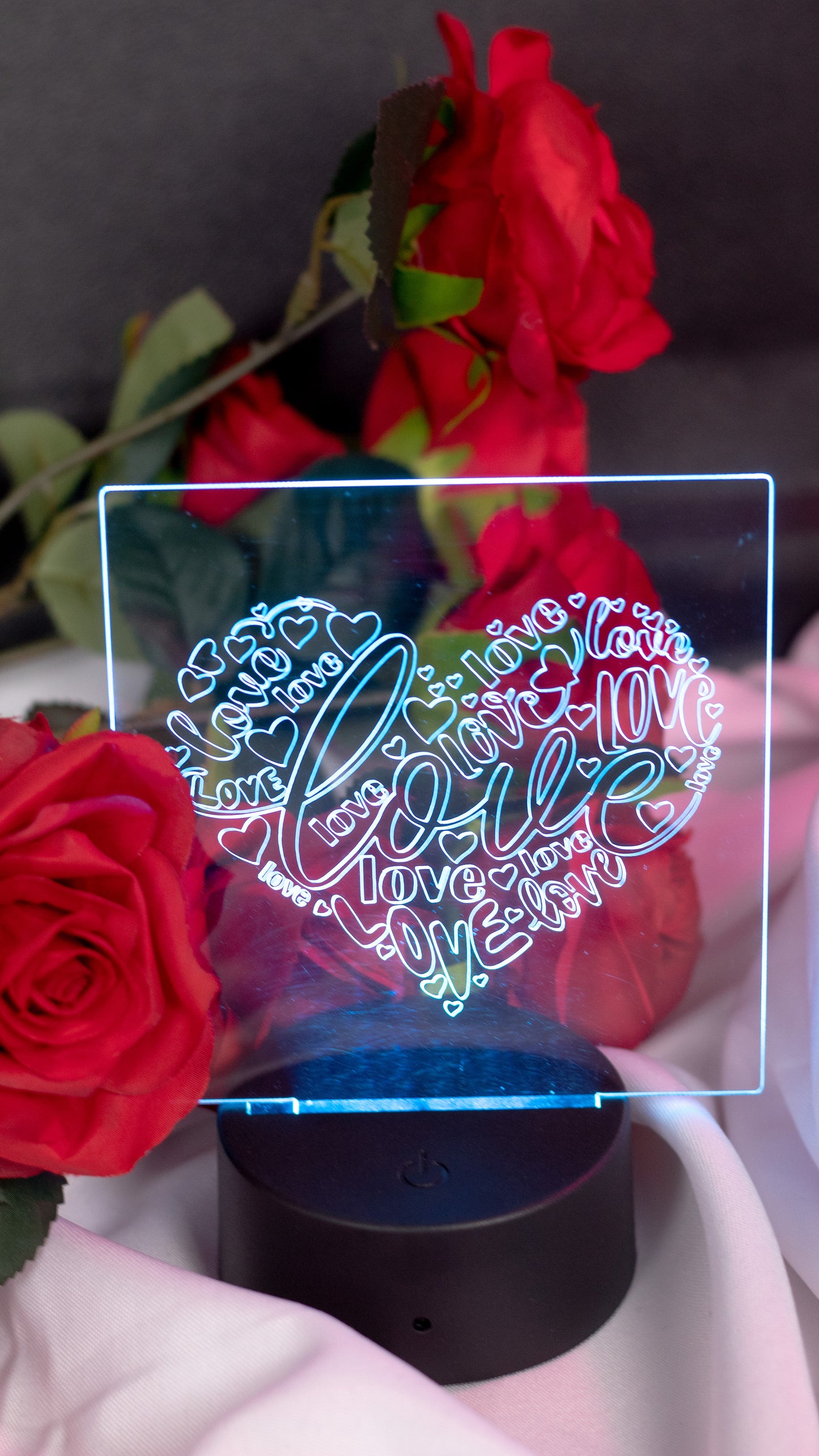 "Love" in Heart Shape Acrylic Engraved Night Light