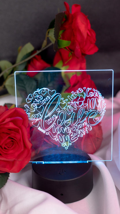 "Love" in Heart Shape Acrylic Engraved Night Light