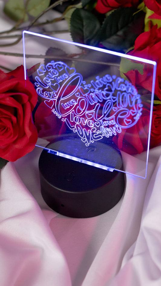 "Love" in Heart Shape Acrylic Engraved Night Light