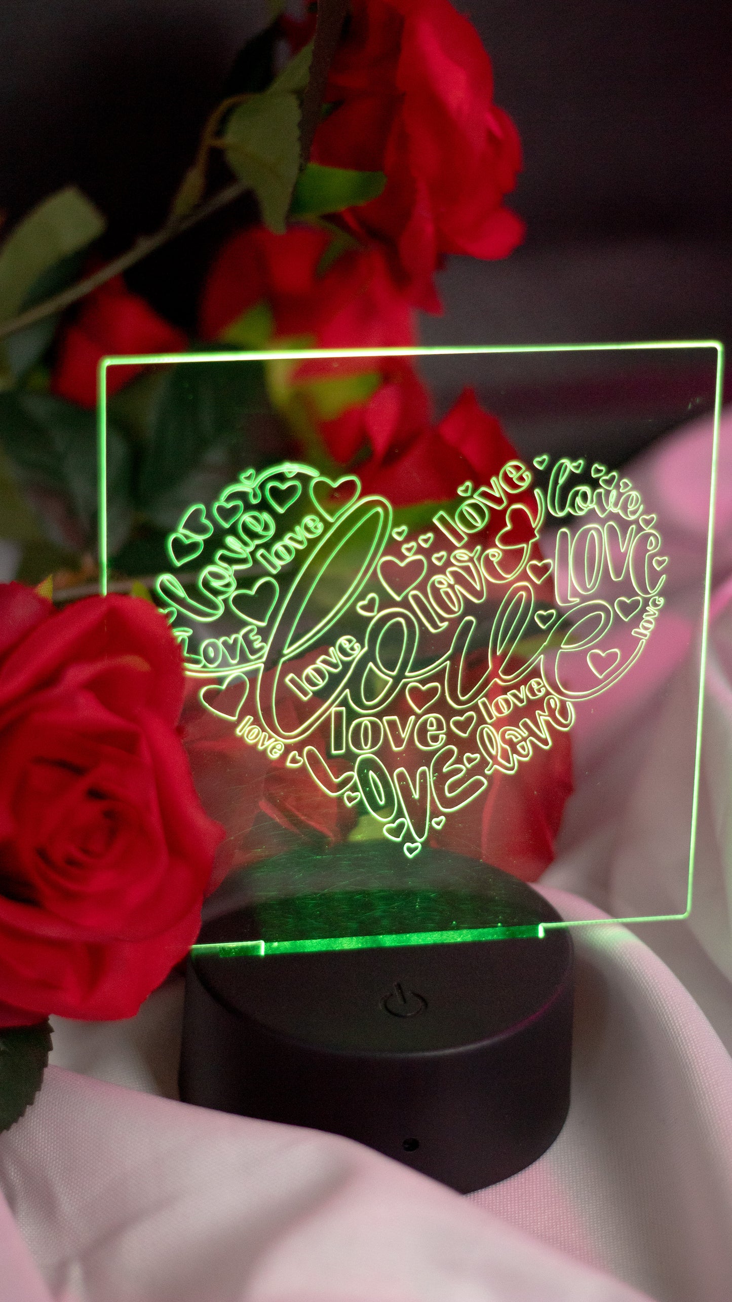 "Love" in Heart Shape Acrylic Engraved Night Light