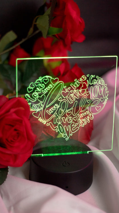 "Love" in Heart Shape Acrylic Engraved Night Light