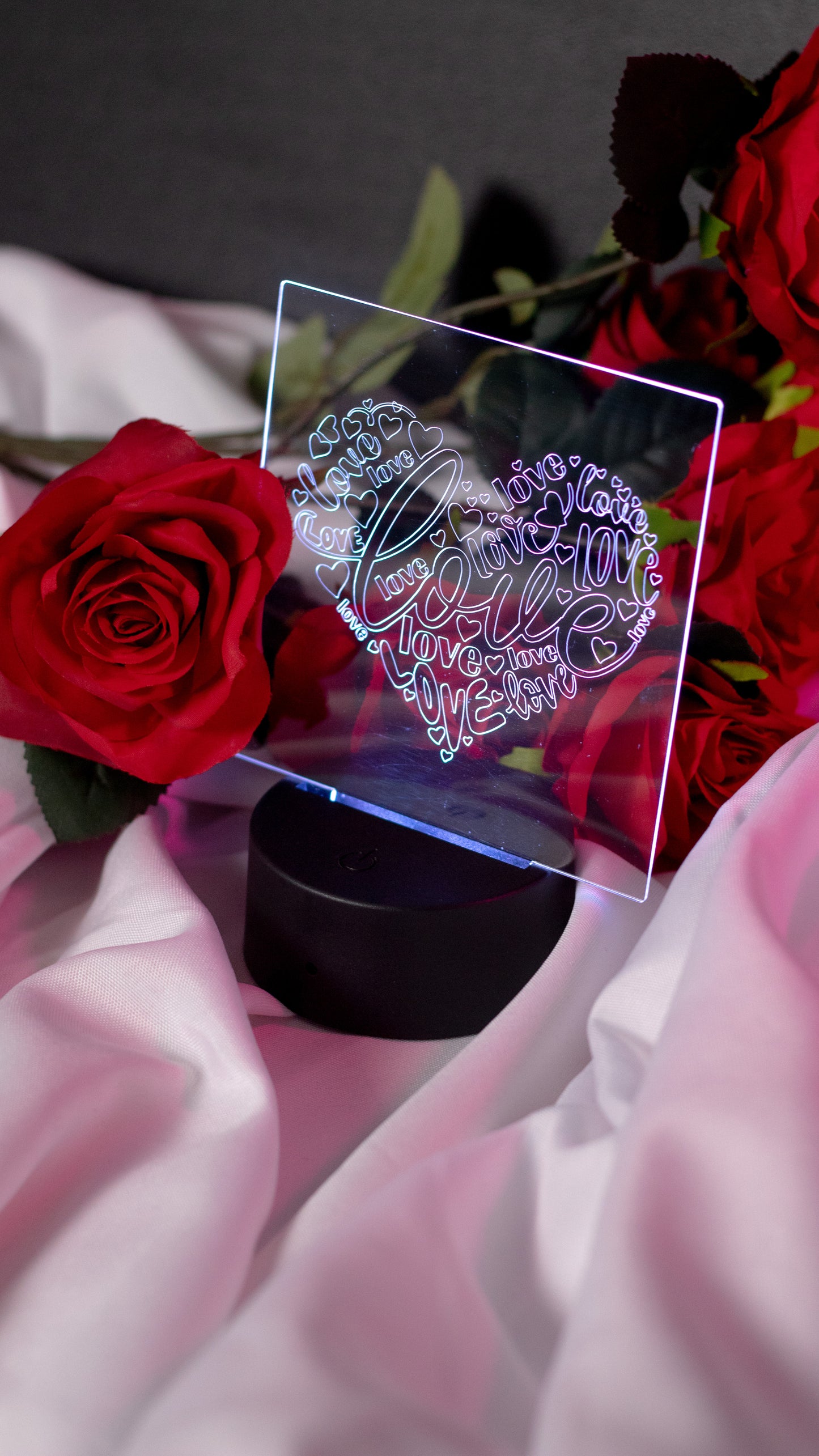 "Love" in Heart Shape Acrylic Engraved Night Light