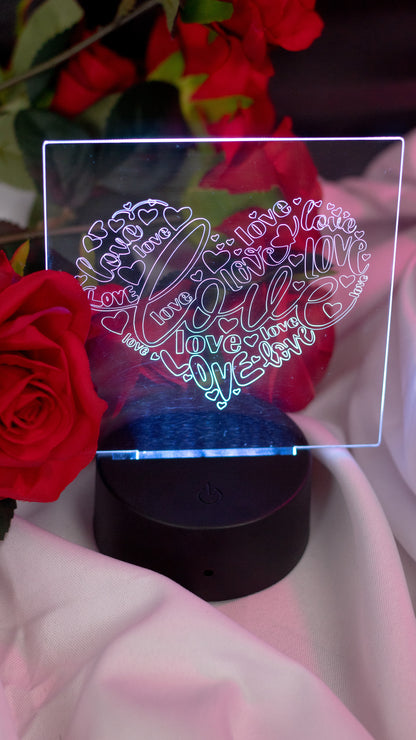"Love" in Heart Shape Acrylic Engraved Night Light