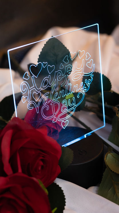 "Happy Valentines Day" in Heart Shape Acrylic Engraved Night Light