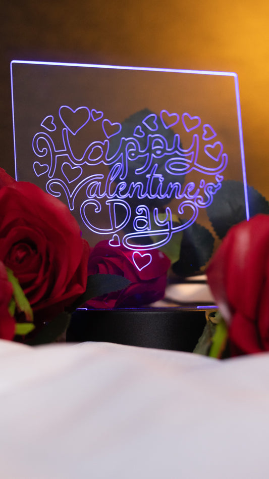 "Happy Valentines Day" in Heart Shape Acrylic Engraved Night Light