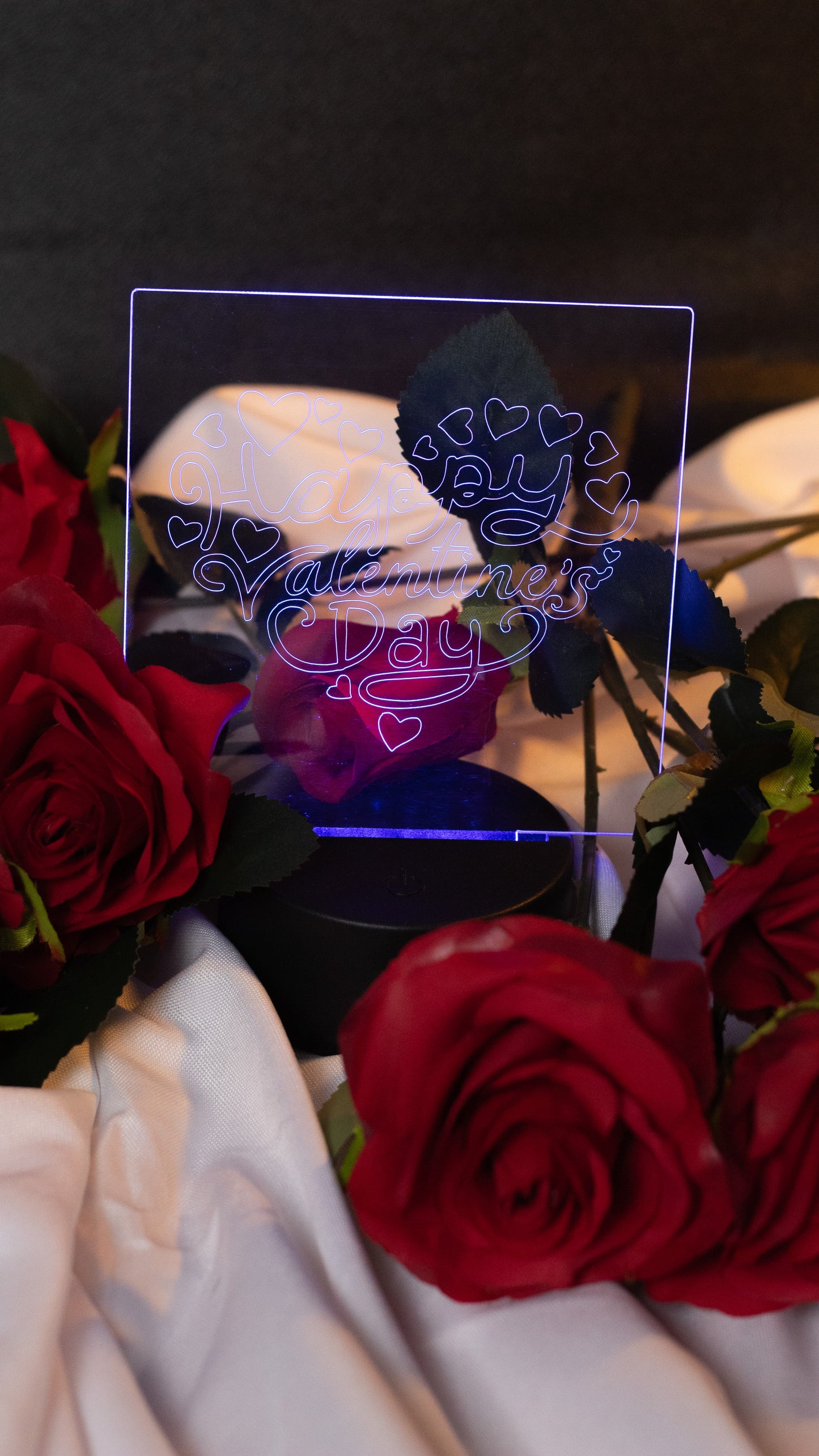 "Happy Valentines Day" in Heart Shape Acrylic Engraved Night Light