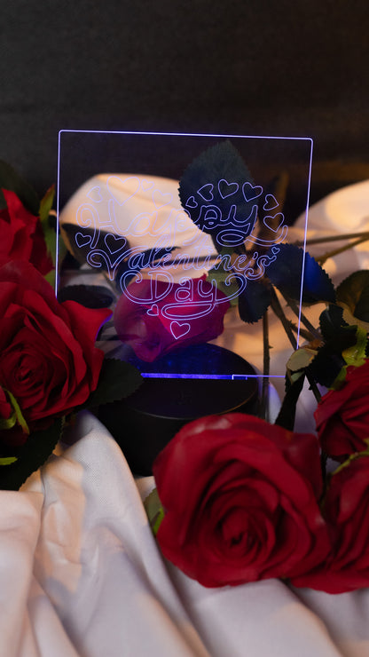 "Happy Valentines Day" in Heart Shape Acrylic Engraved Night Light
