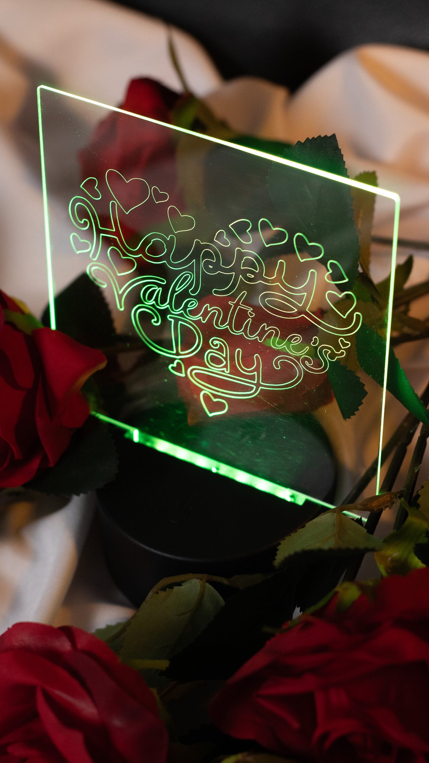 "Happy Valentines Day" in Heart Shape Acrylic Engraved Night Light