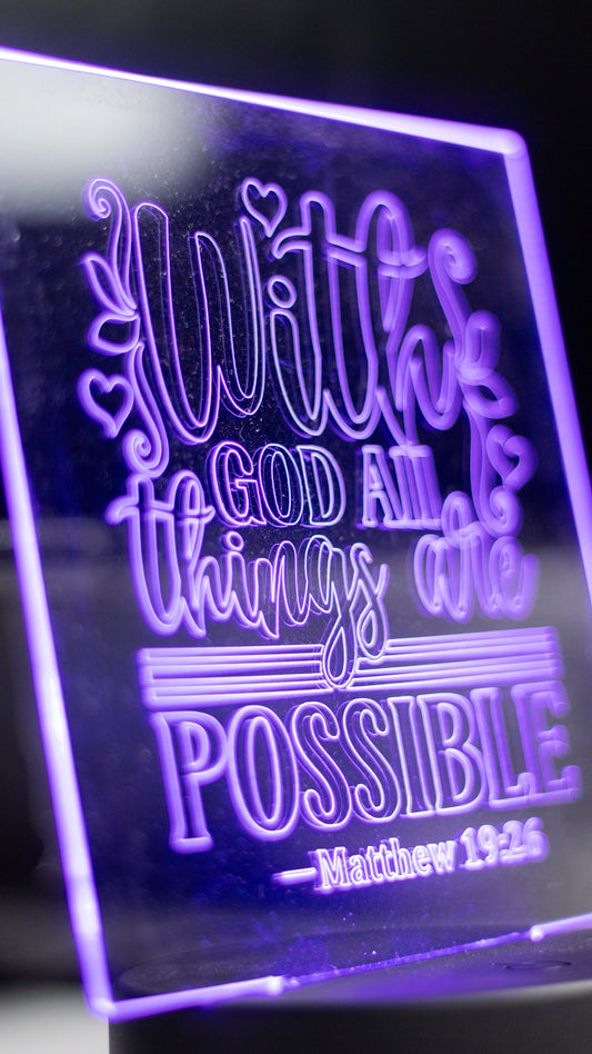 "With God all Things are Possible" Acrylic Engraved Night Light