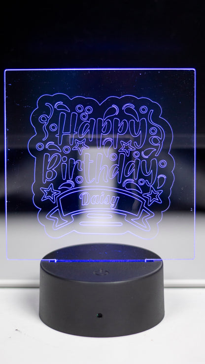 Personalised "Happy Birthday With Name" Acrylic Engraved Night Light