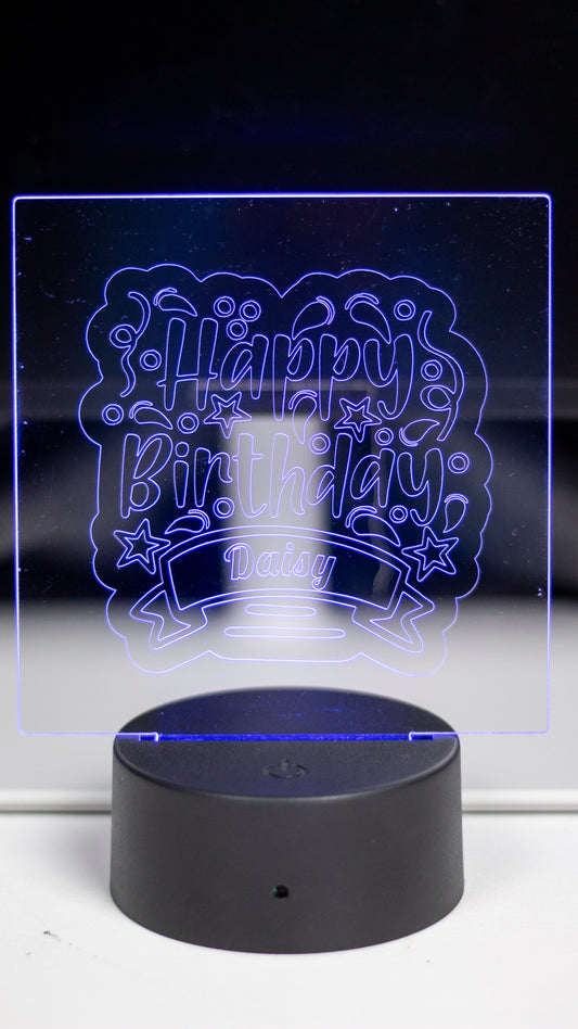 Personalised "Happy Birthday With Name" Acrylic Engraved Night Light