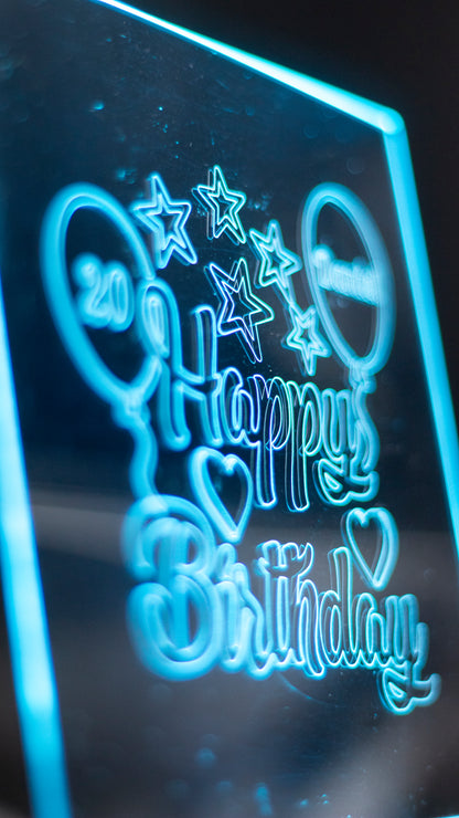 Personalised "Happy Birthday With Name & Age" Acrylic Engraved Night Light