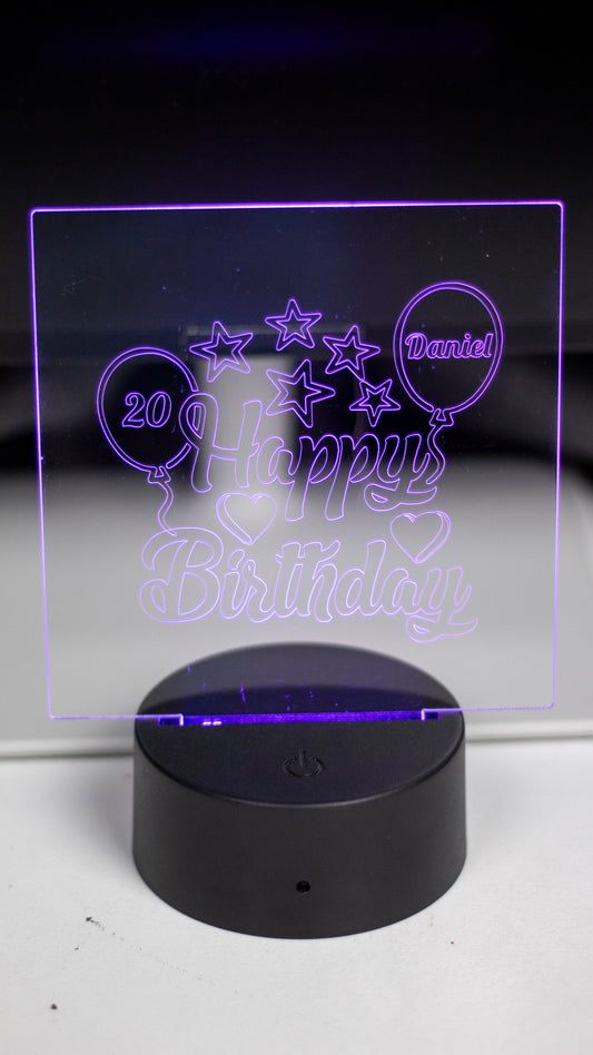 Personalised "Happy Birthday With Name & Age" Acrylic Engraved Night Light